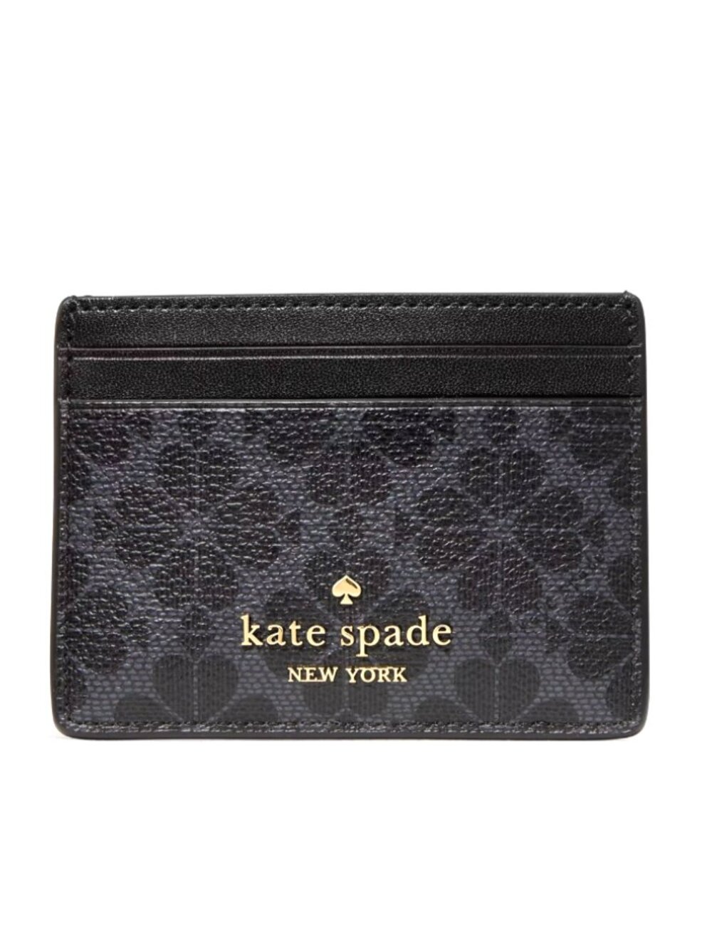 New Kate Spade Signature Spade Flower Small Slim Card Holder Black